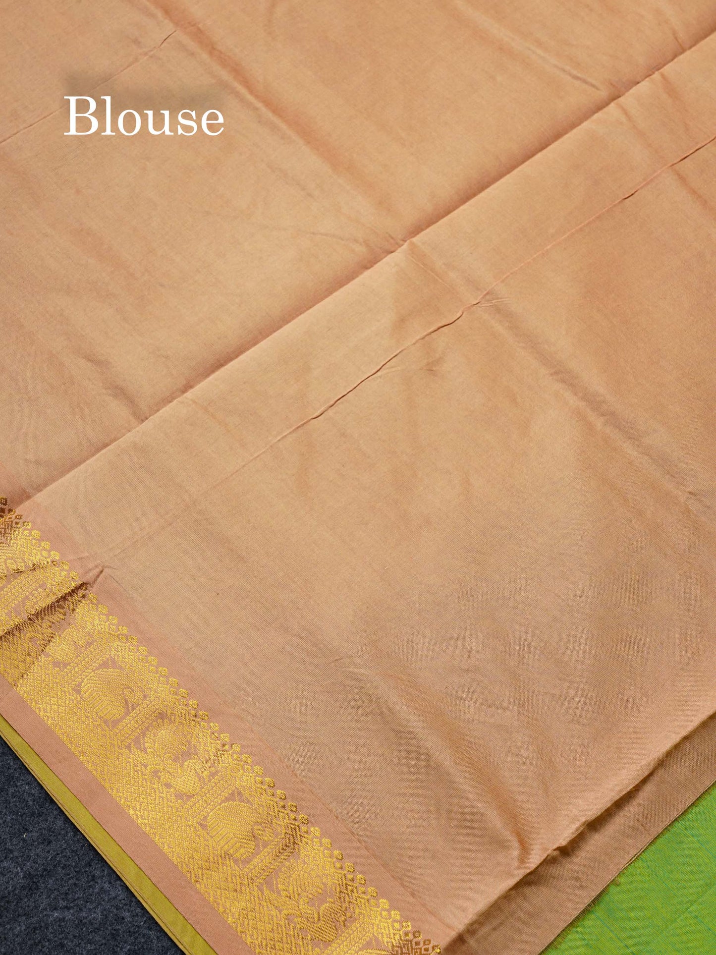 Beautiful Dual Tone Parrot Green Plain Semi Silk Cotton Saree With Contrast Dark Sandal Blouse