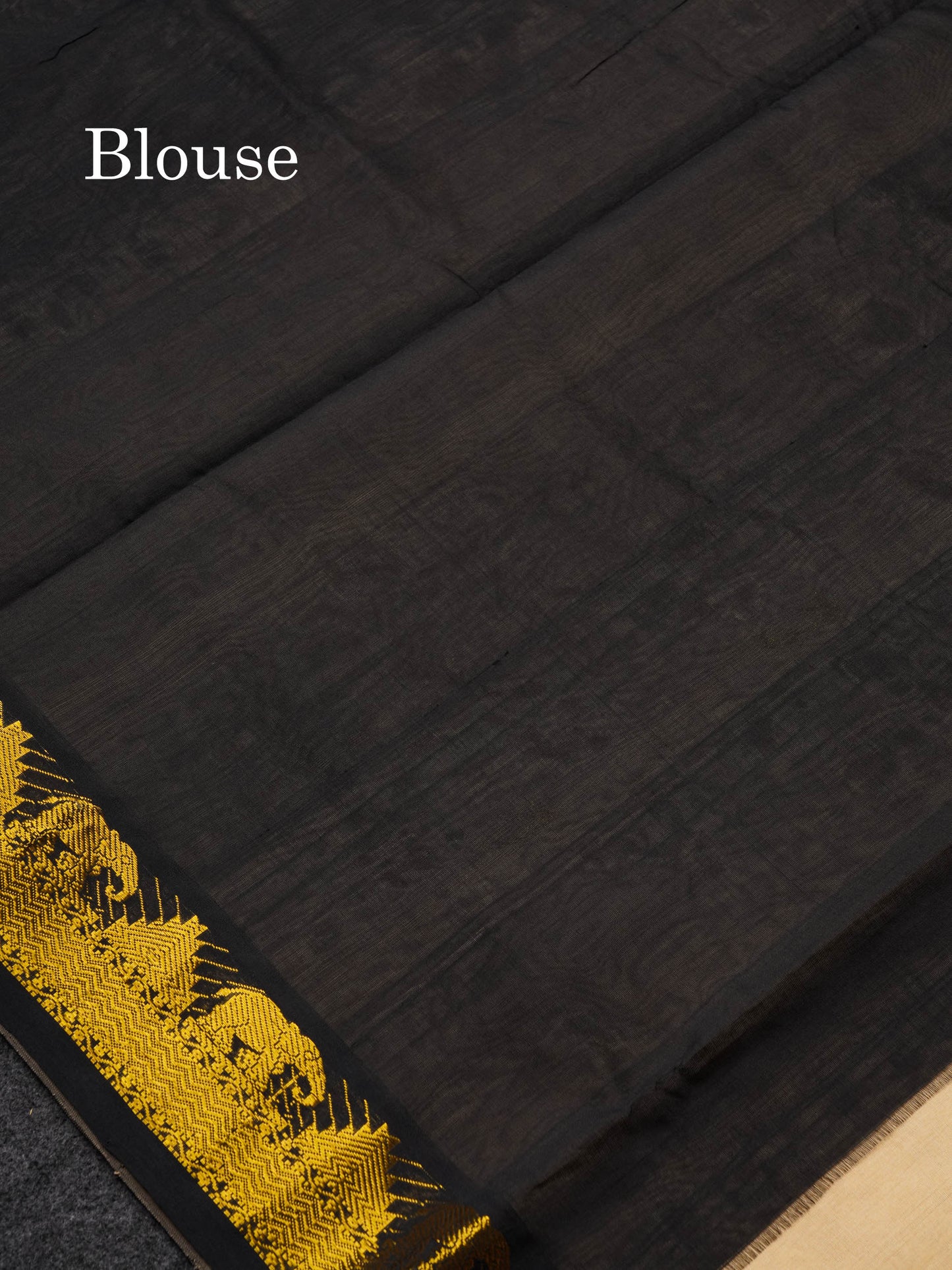 Beautiful Cream Sandal Semi Silk Cotton Saree With Contrast Black Blouse
