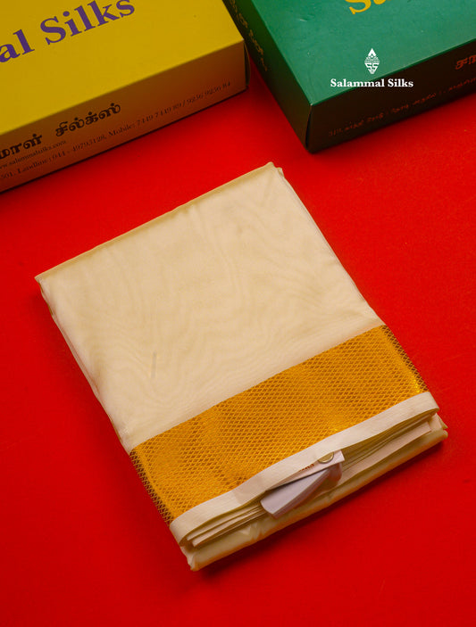 Cream White (Semi Silk) with Gold Zari Border