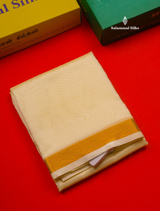 Cream White (Semi Silk) with Small Gold Zari Border
