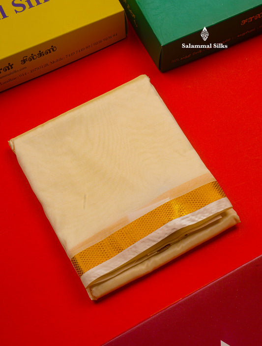 Cream White (Semi Silk) with Small Gold Zari Border