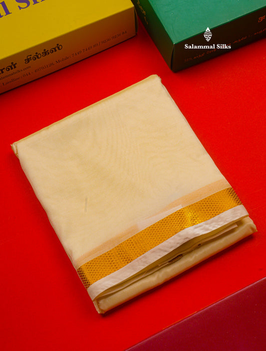 Cream White (Semi Silk) with Small Gold Zari Border