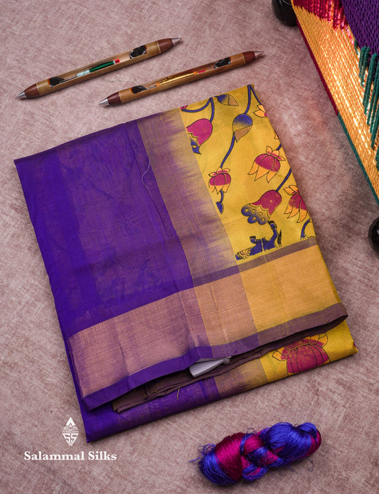 Beautiful Yellow Pichwa Print Pure Silk Cotton Saree With Copper Zari Border
