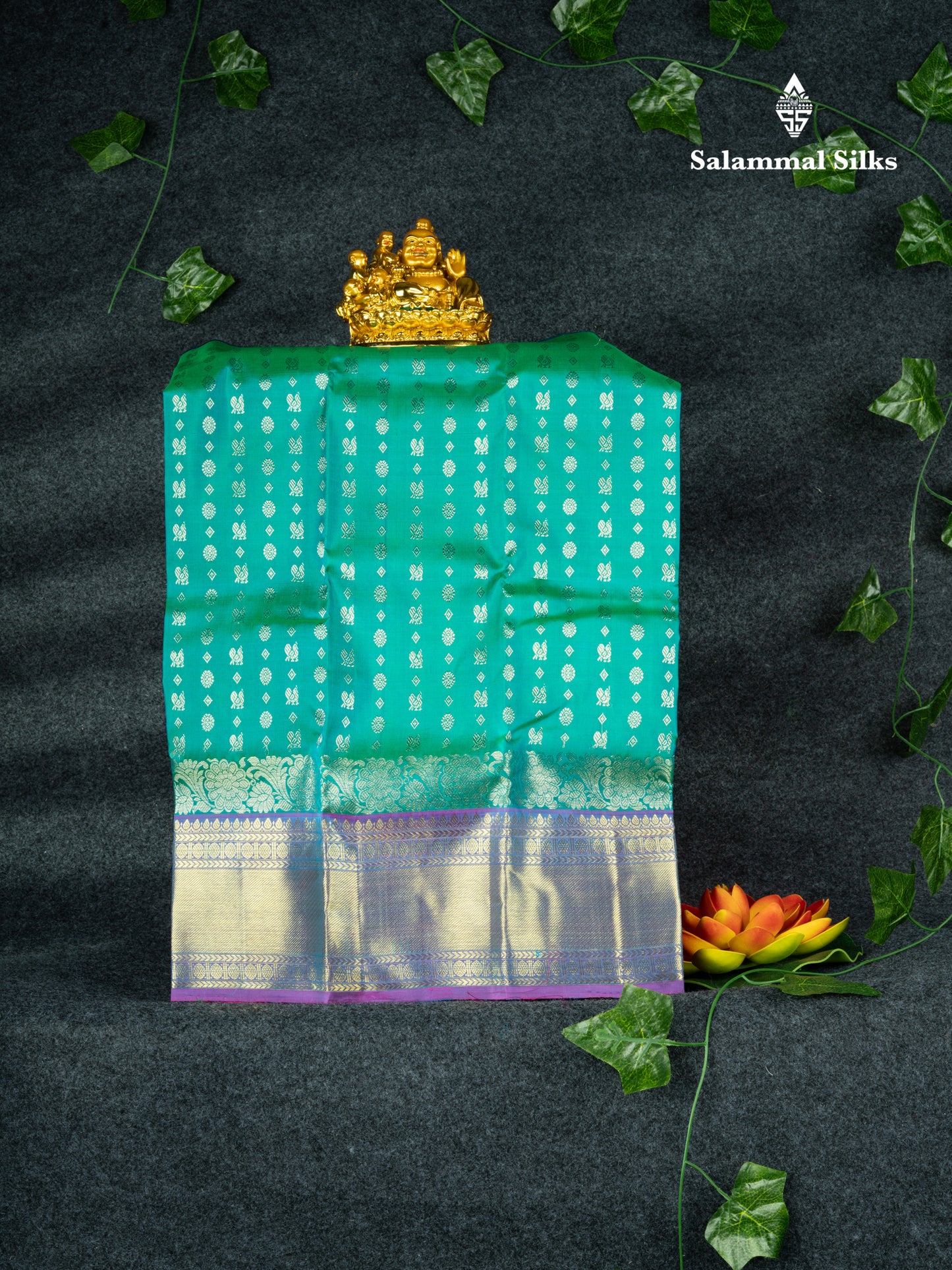 Pure Silk Pattu Pavadai (Sapphire Green) With Pink Blouse 18"