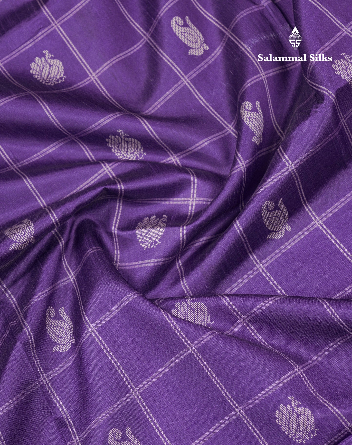 Rama Blue Checks With Butta Semi Tussar Saree With Contrast Sky Blue Fancy Border