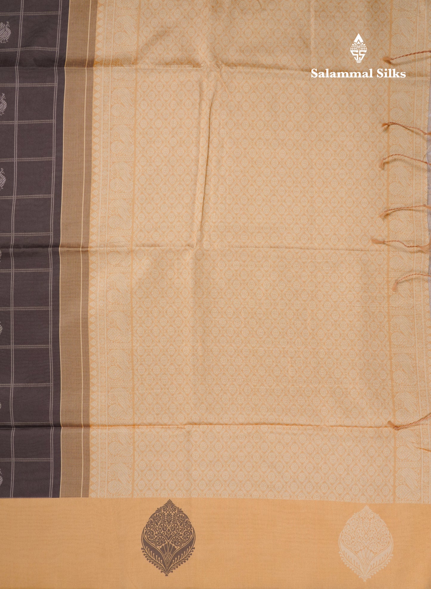 Rama Blue Checks With Butta Semi Tussar Saree With Contrast Sky Blue Fancy Border