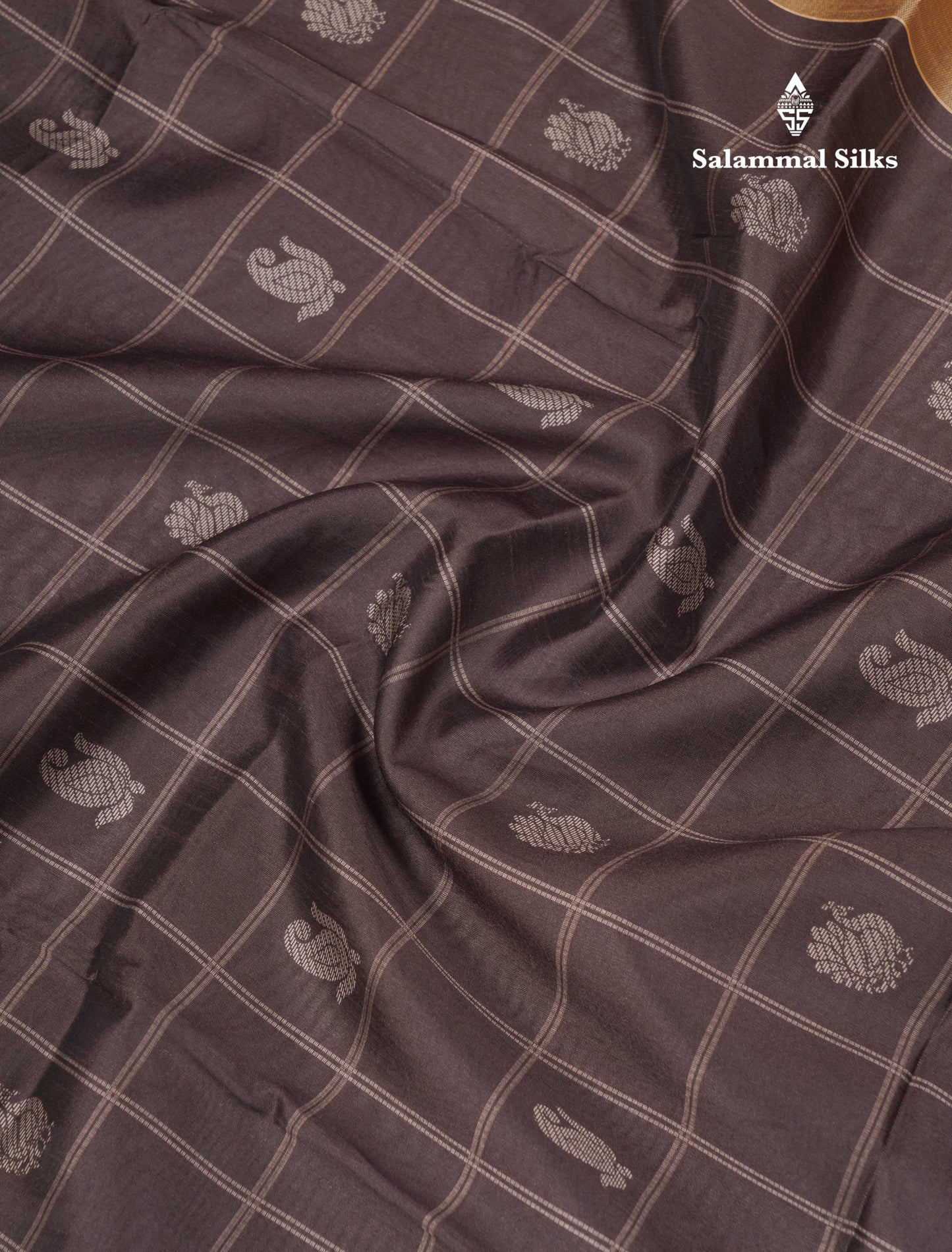 Rama Blue Checks With Butta Semi Tussar Saree With Contrast Sky Blue Fancy Border