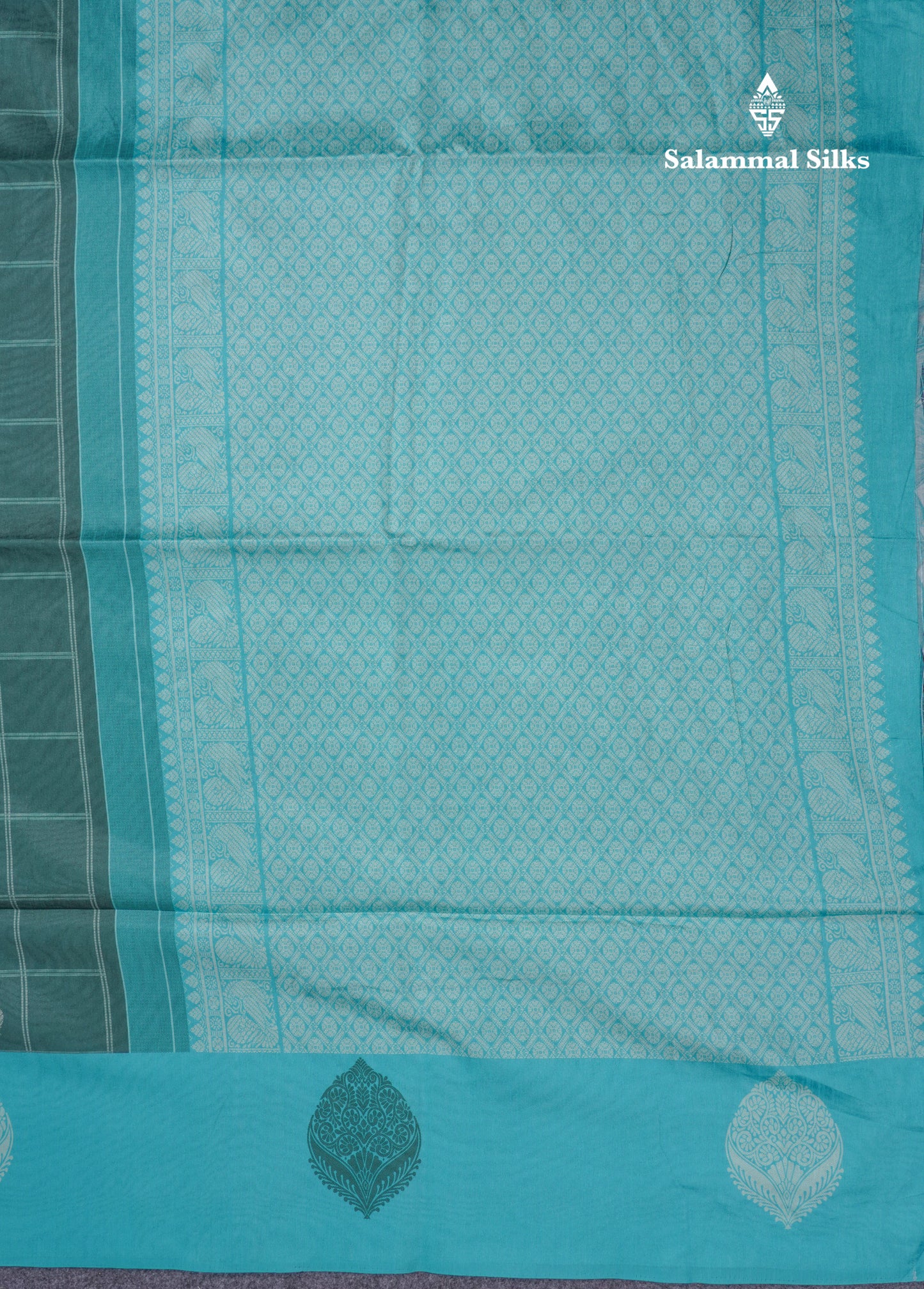 Rama Blue Checks With Butta Semi Tussar Saree With Contrast Sky Blue Fancy Border