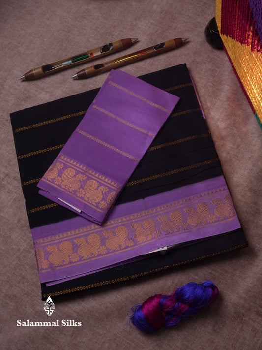 Beautiful Black Pure Sungudi Cotton Saree With Contrast Lavender Border
