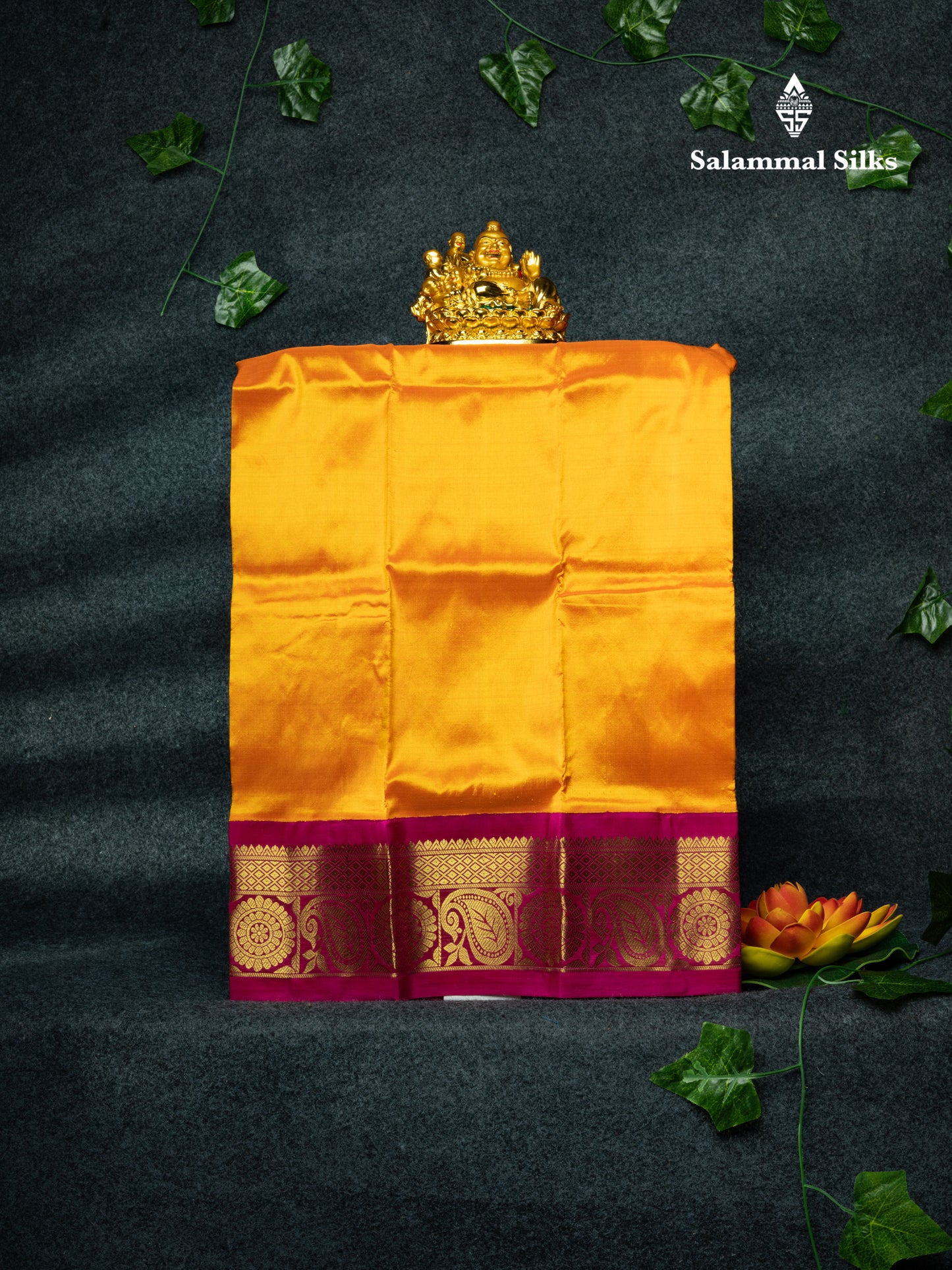 Pure Silk Pattu Pavadai Plain (Mango Yellow) With Magenta Pink Blouse 18"