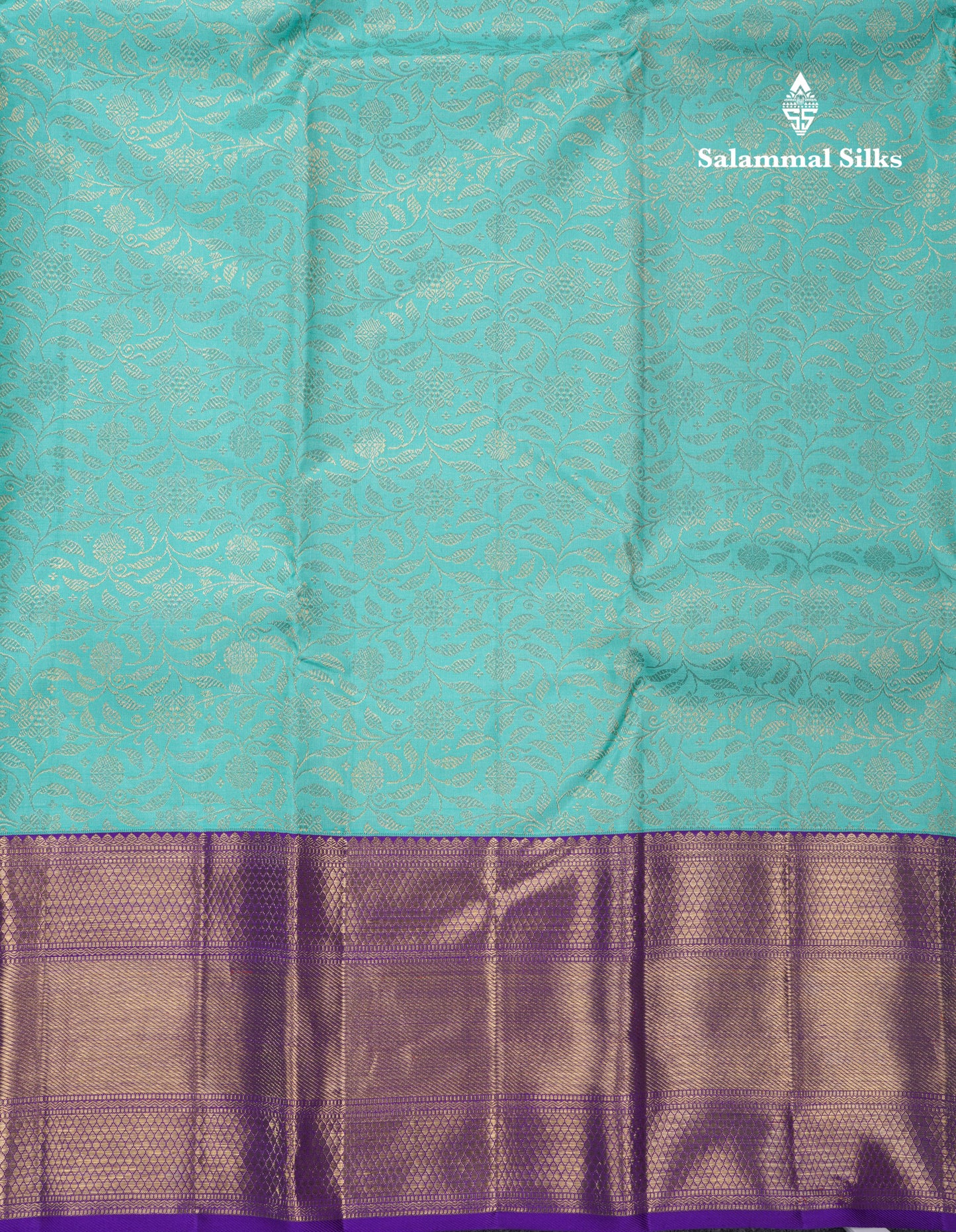 Korvai Sea Green Pure Kanjivaram Silk Saree 3G Zari with Contrast Violet Long Border