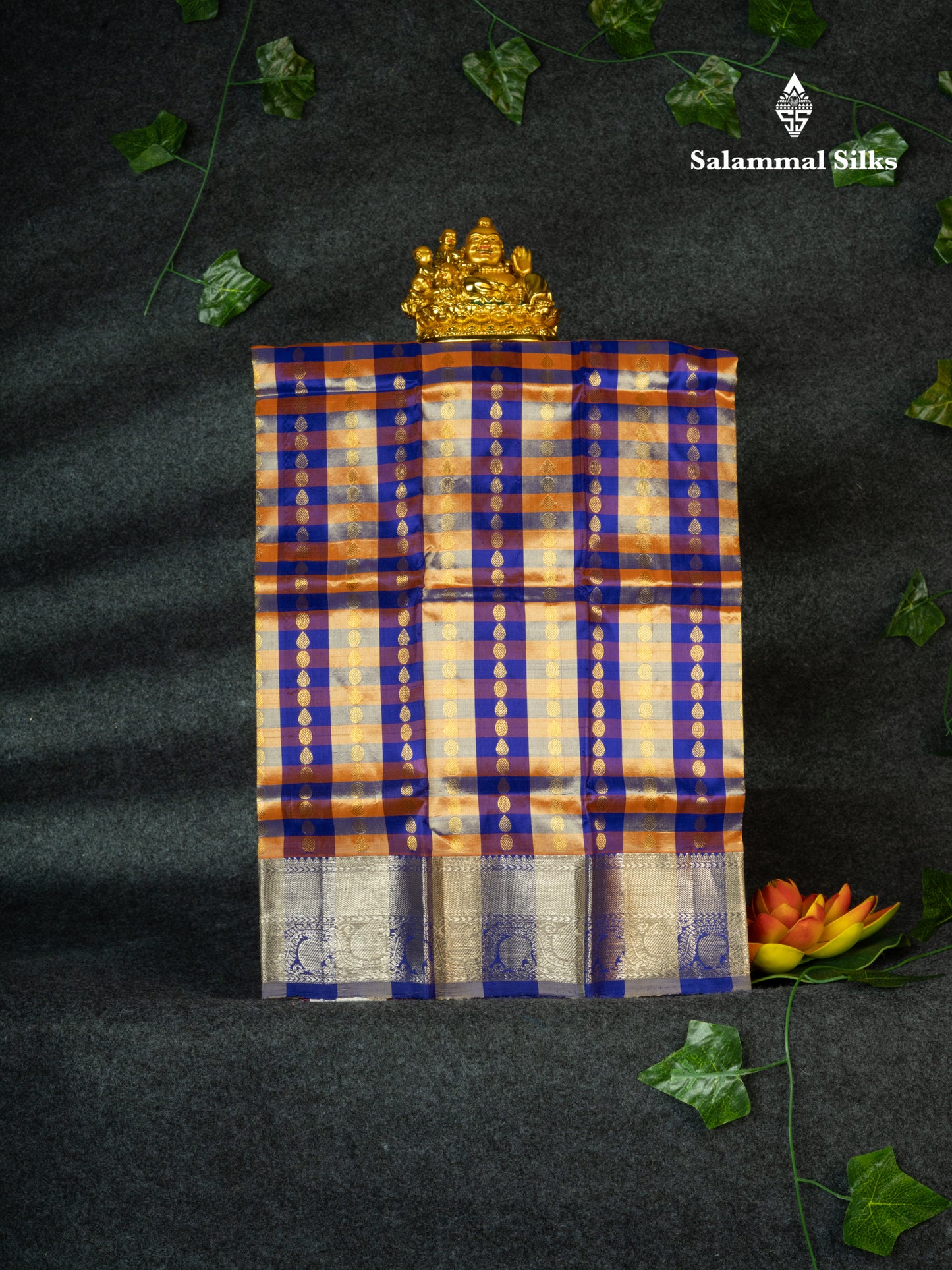 Pure Silk Pattu Pavadai (Multi Colour Checks) With Blue Blouse 18"