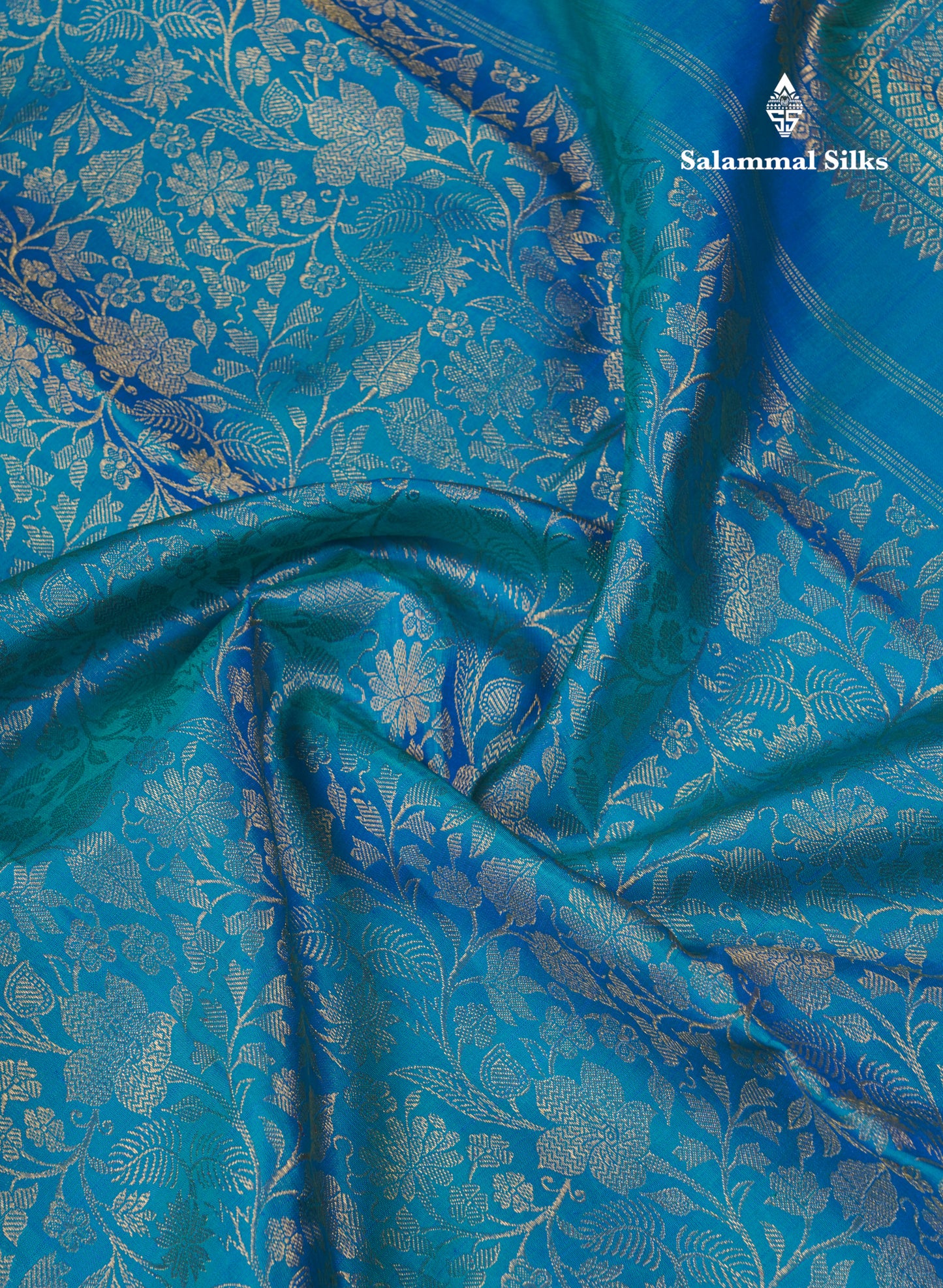 Peacock Blue Pure Kanjivaram Silk Saree (2G) Zari With Traditional Gold Zari Border