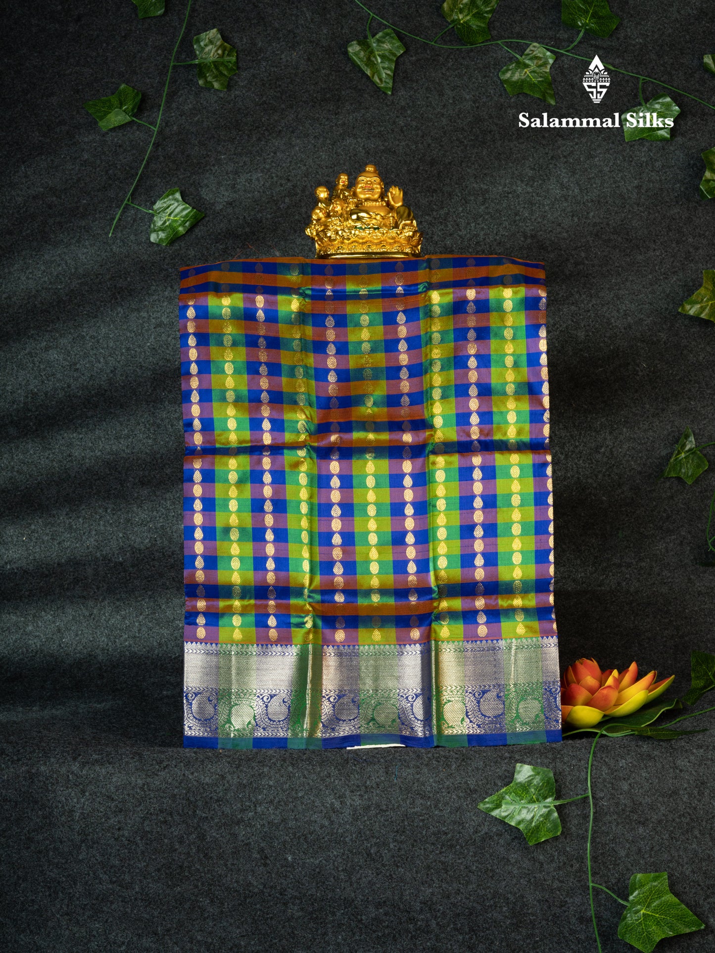 Pure Silk Pattu Pavadai (Multi Colour Checks) With Blue Blouse 18"
