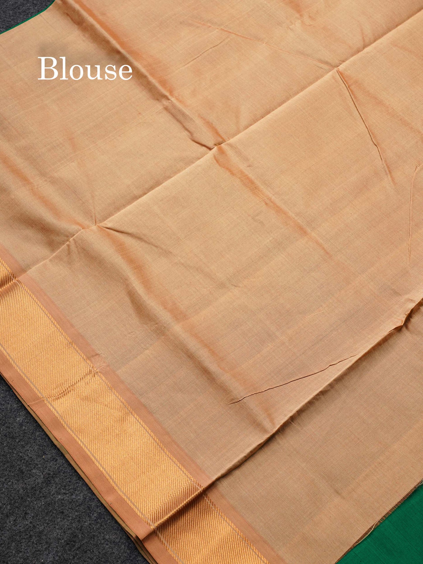 Beautiful Bottle Green Plain Semi Silk Cotton Saree With Contrast Dark Sandal Blouse