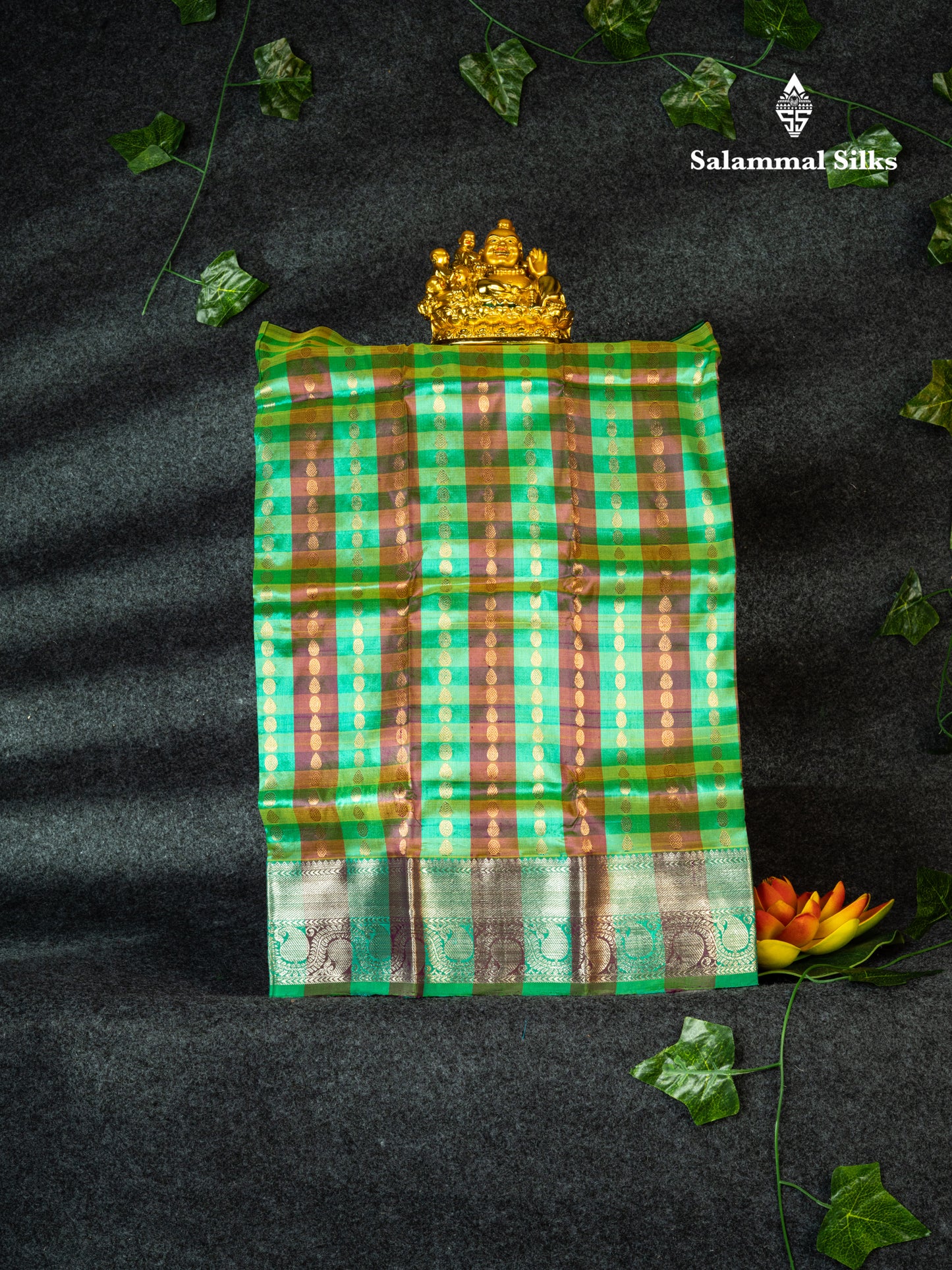 Pure Silk Pattu Pavadai (Multi Colour Checks) With Blue Blouse 18"