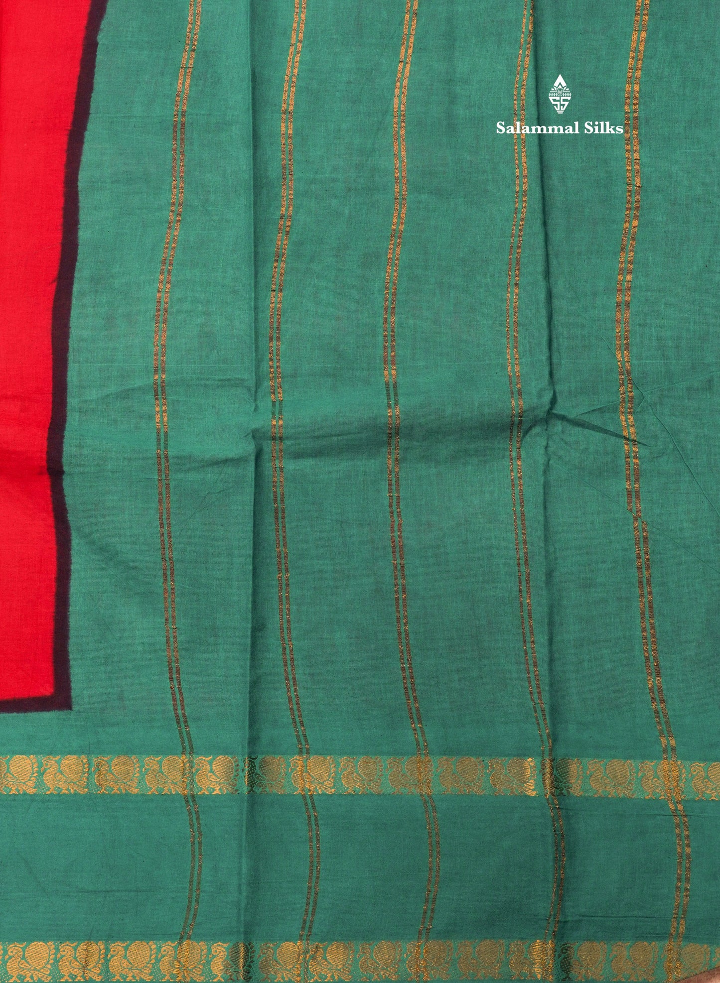 Reddish Pink Pure Sungudi Cotton Saree With Contrast Sapphire Green Gap Border