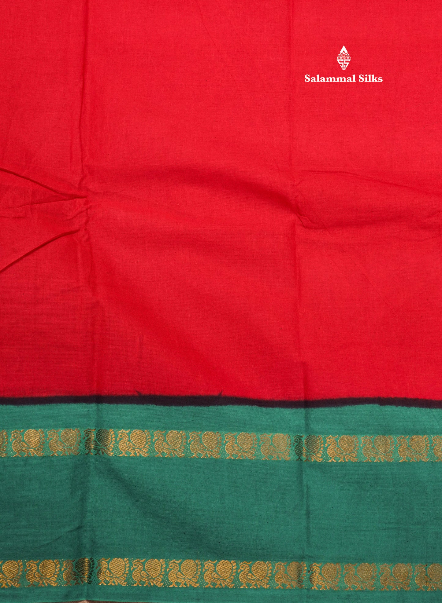 Reddish Pink Pure Sungudi Cotton Saree With Contrast Sapphire Green Gap Border