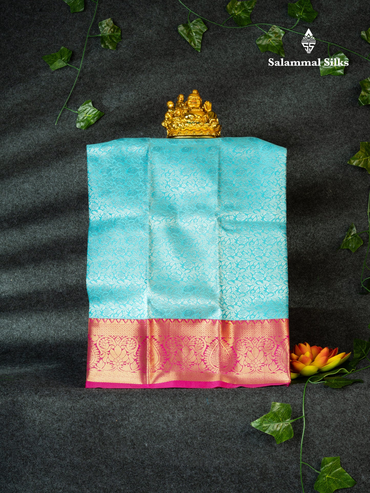 Semi Pattu Pavadai ( Sky Blue ) With Magenta Pink Blouse 18"