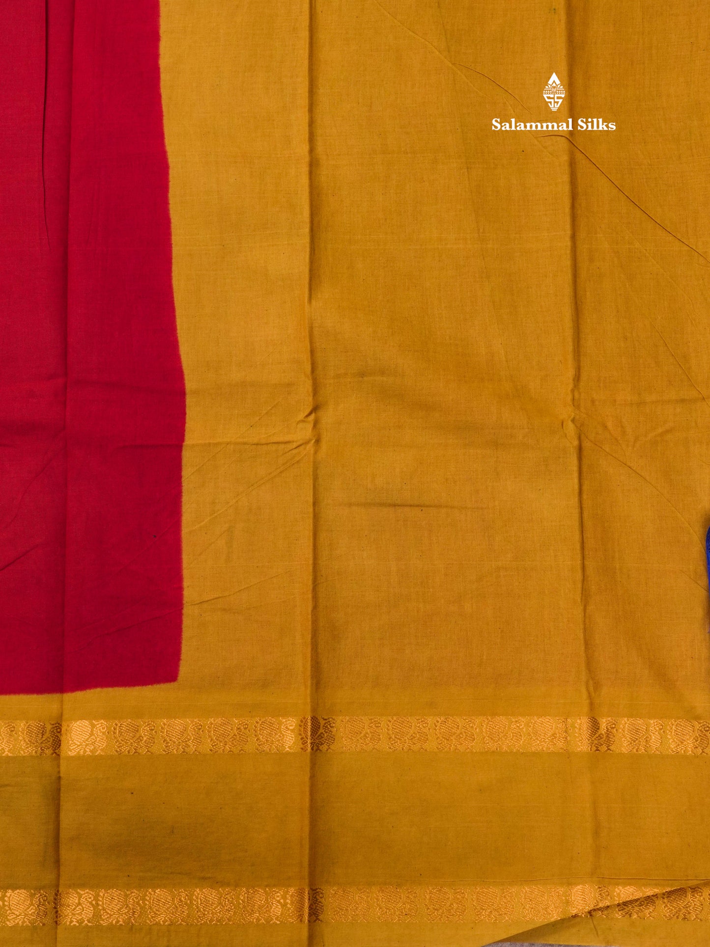 Reddish Pink Pure Sungudi Cotton Saree With Contrast Sapphire Green Gap Border