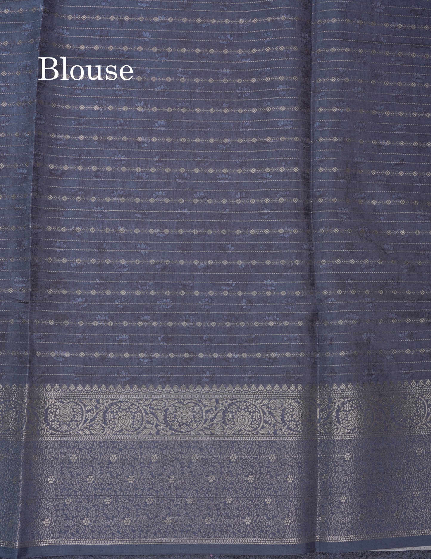 Light Grey Floral Kalamkari Printed Design Semi Tussar Saree With Contrast Elephant Grey Border