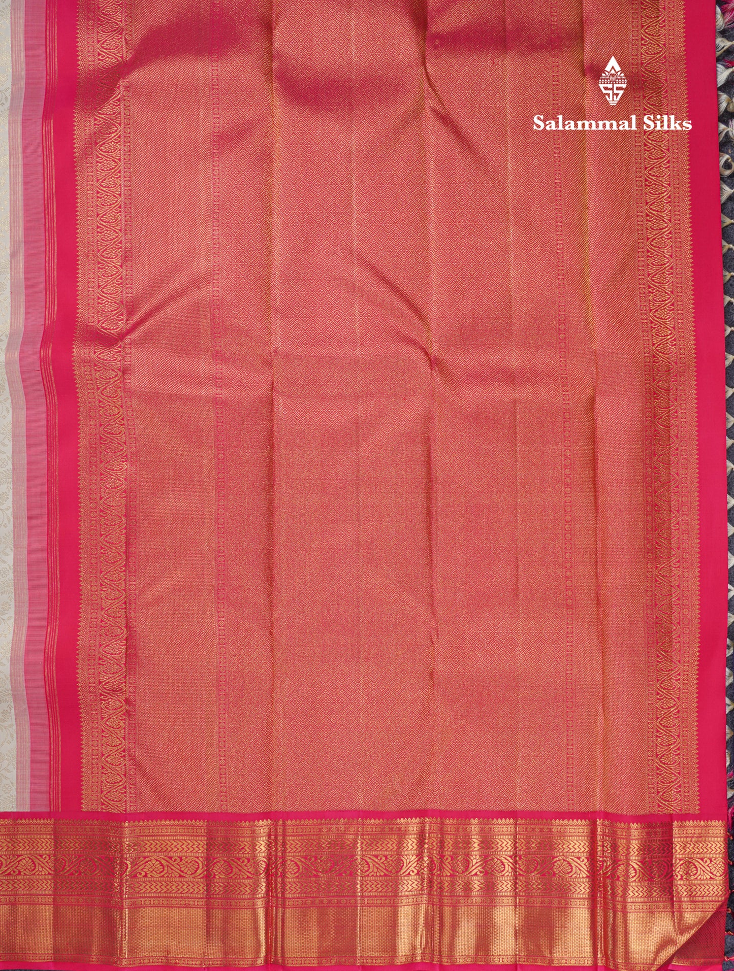 Half White Pure Kanjivaram Silk Saree 2G Zari With Contrast Pink Traditional Border