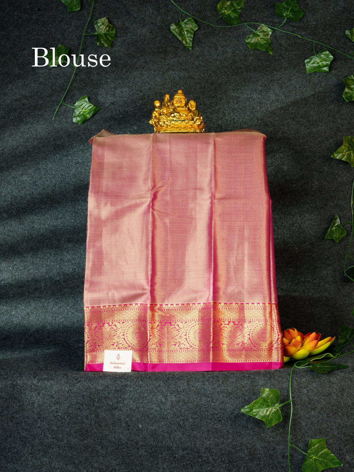 Semi Pattu Pavadai Tissue ( Sea Blue ) With Pink Blouse 18"