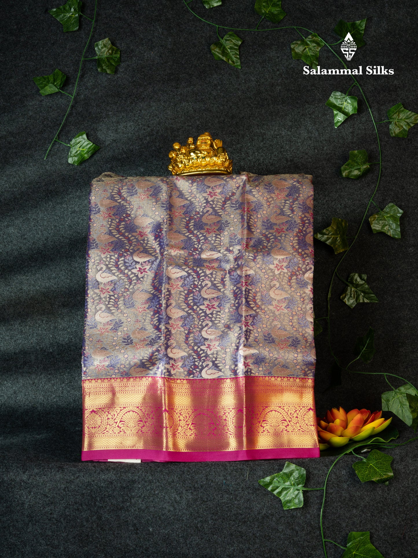 Semi Pattu Pavadai Tissue ( Violet ) With Magenta Pink Blouse 18"