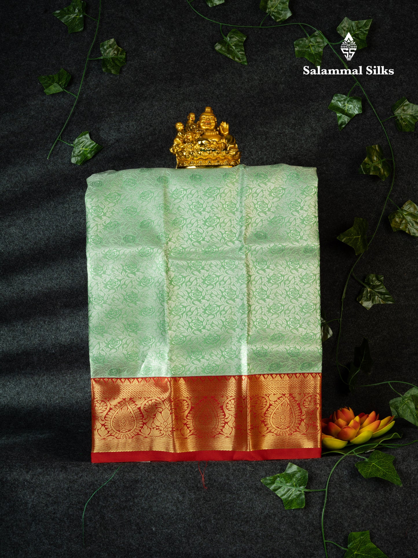 Semi Silk Pattu Pavadai (Light Green) With Red Blouse 18"