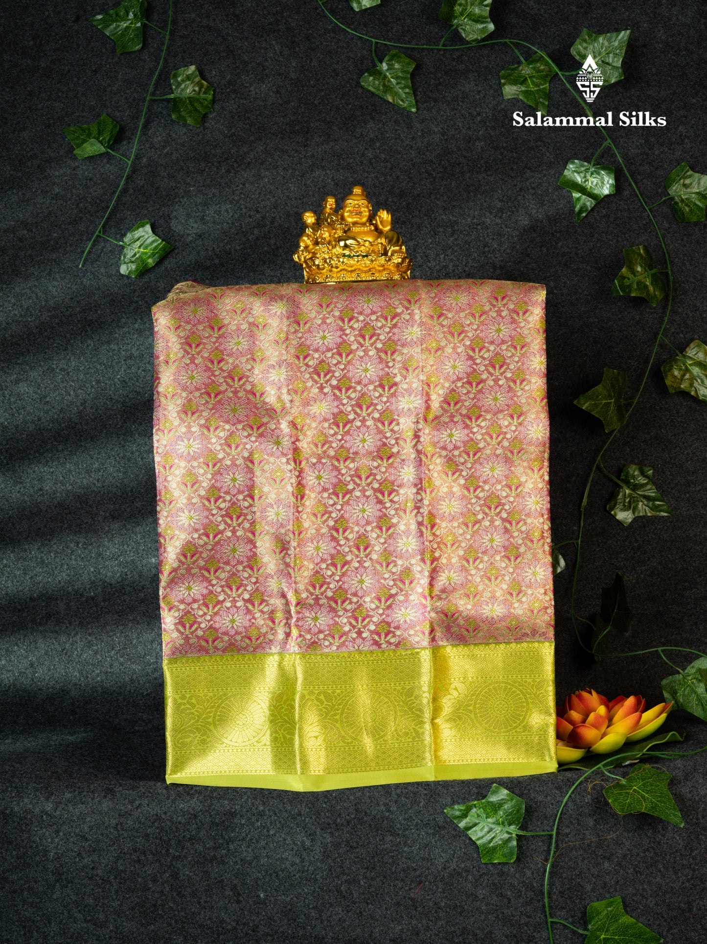 Semi Pattu Pavadai Tissue ( Pink ) With Elaichi Green Blouse 18"