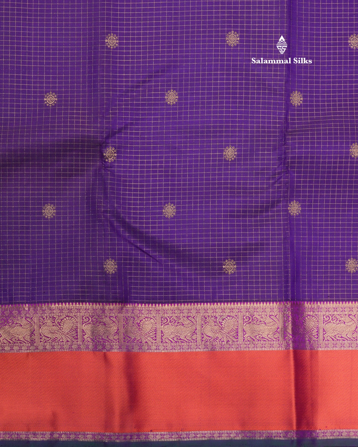 Kanjivaram Beautiful Violet 3G Pure Zari Checks Pure Silk Saree With Traditional Korvai Border