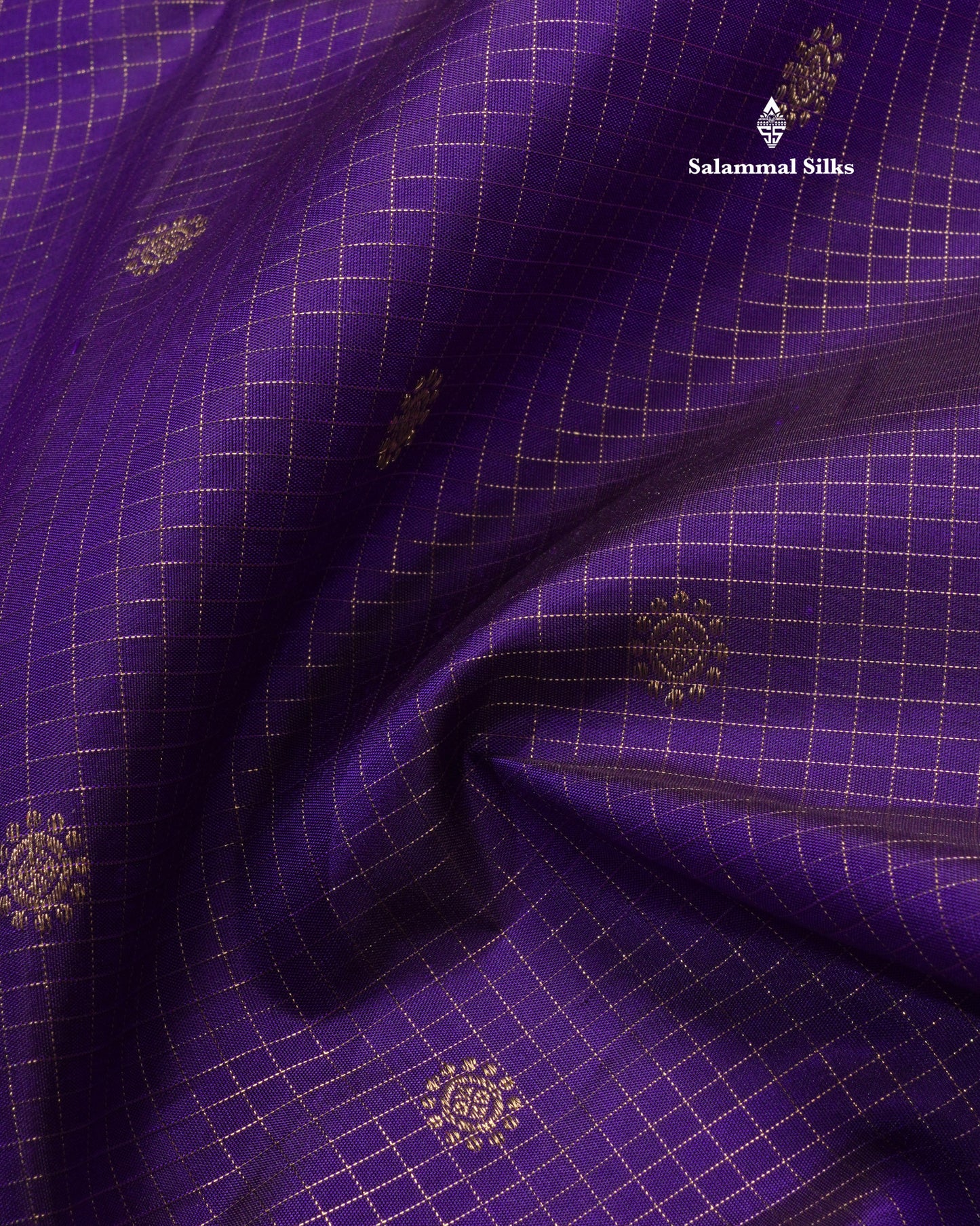 Kanjivaram Beautiful Violet 3G Pure Zari Checks Pure Silk Saree With Traditional Korvai Border