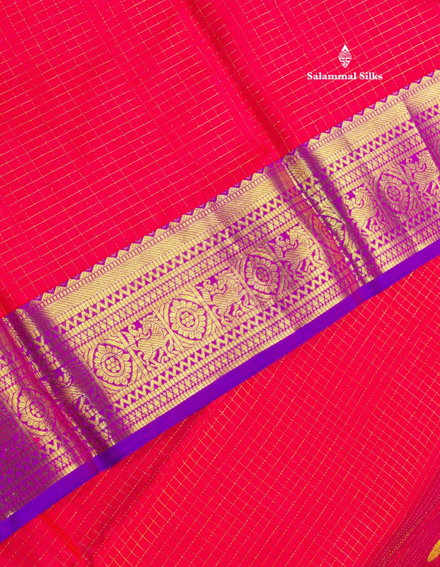 Kanjivaram Reddish Pink Pure Silk Saree With Contrast Violet Traditional Border