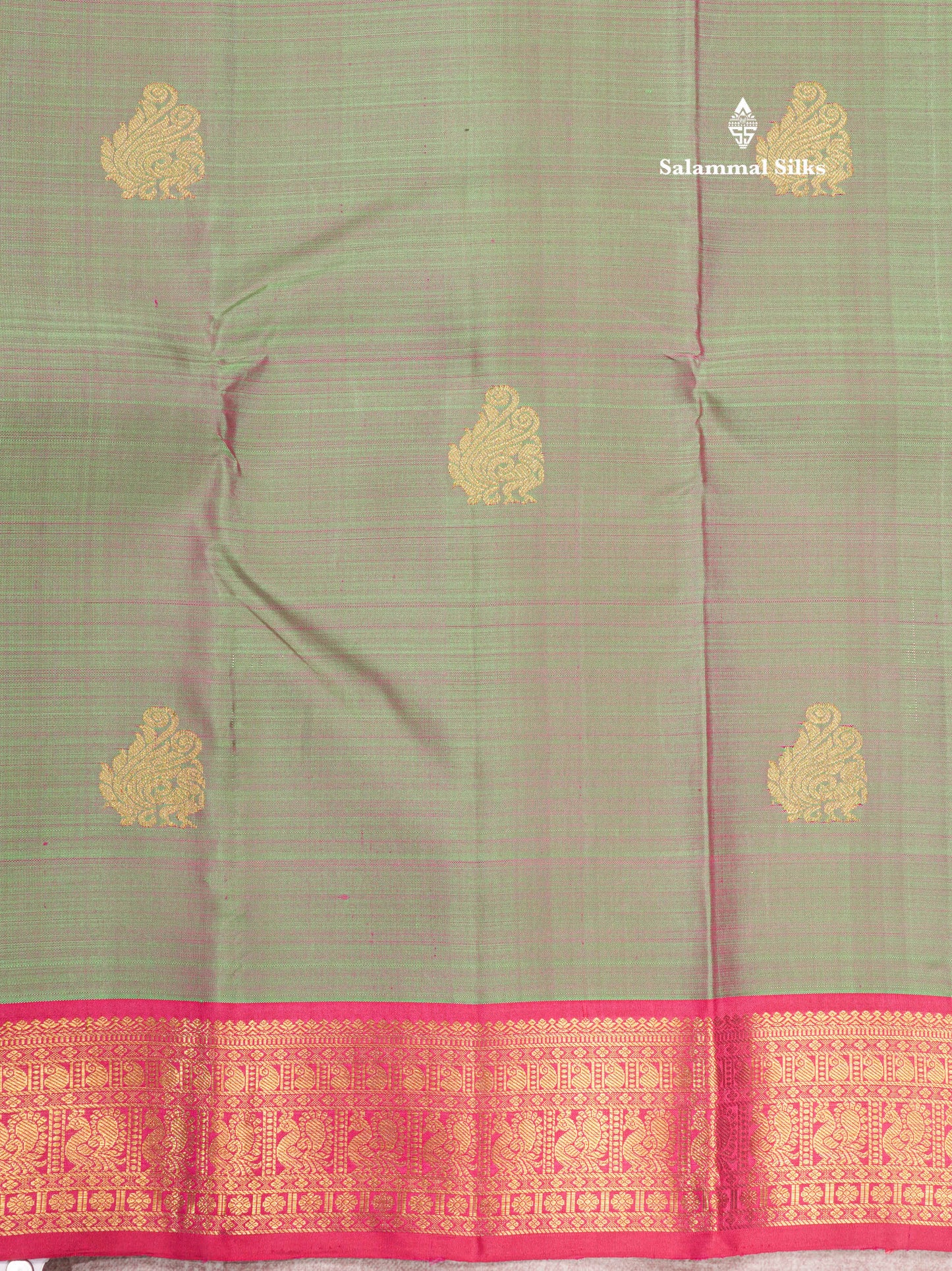 Kanjivaram Beautiful Olive Green Colour Pure Silk Saree Traditional Magenta Border