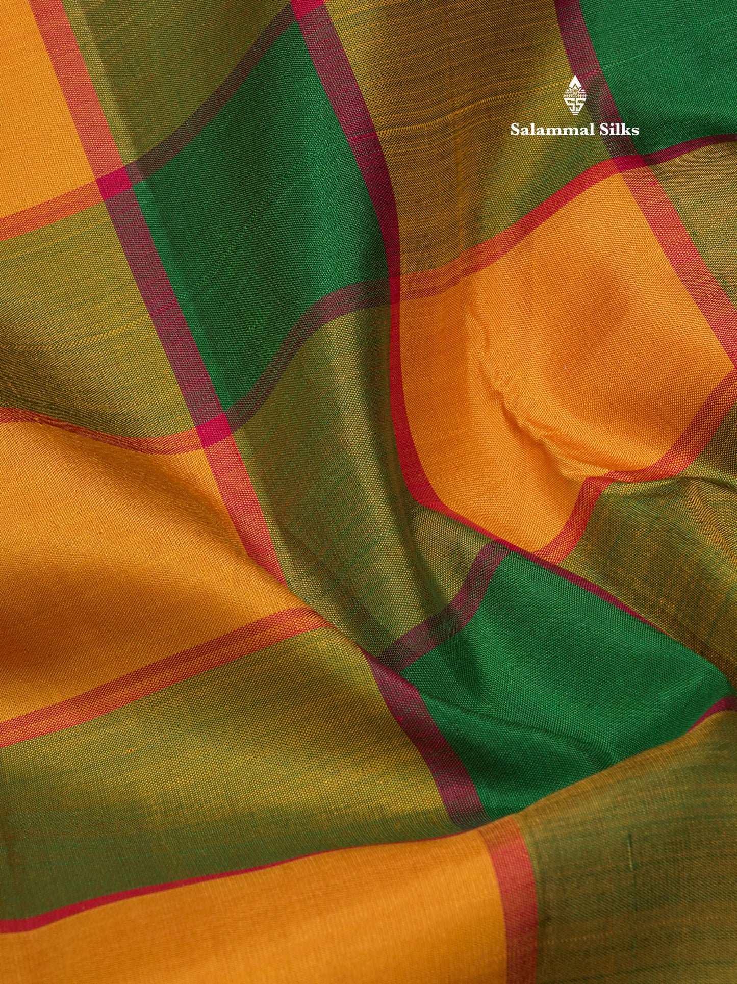 Kanjivaram Multicolour Paalum pazham Checks Pure Silk Saree with Traditional Temple Border