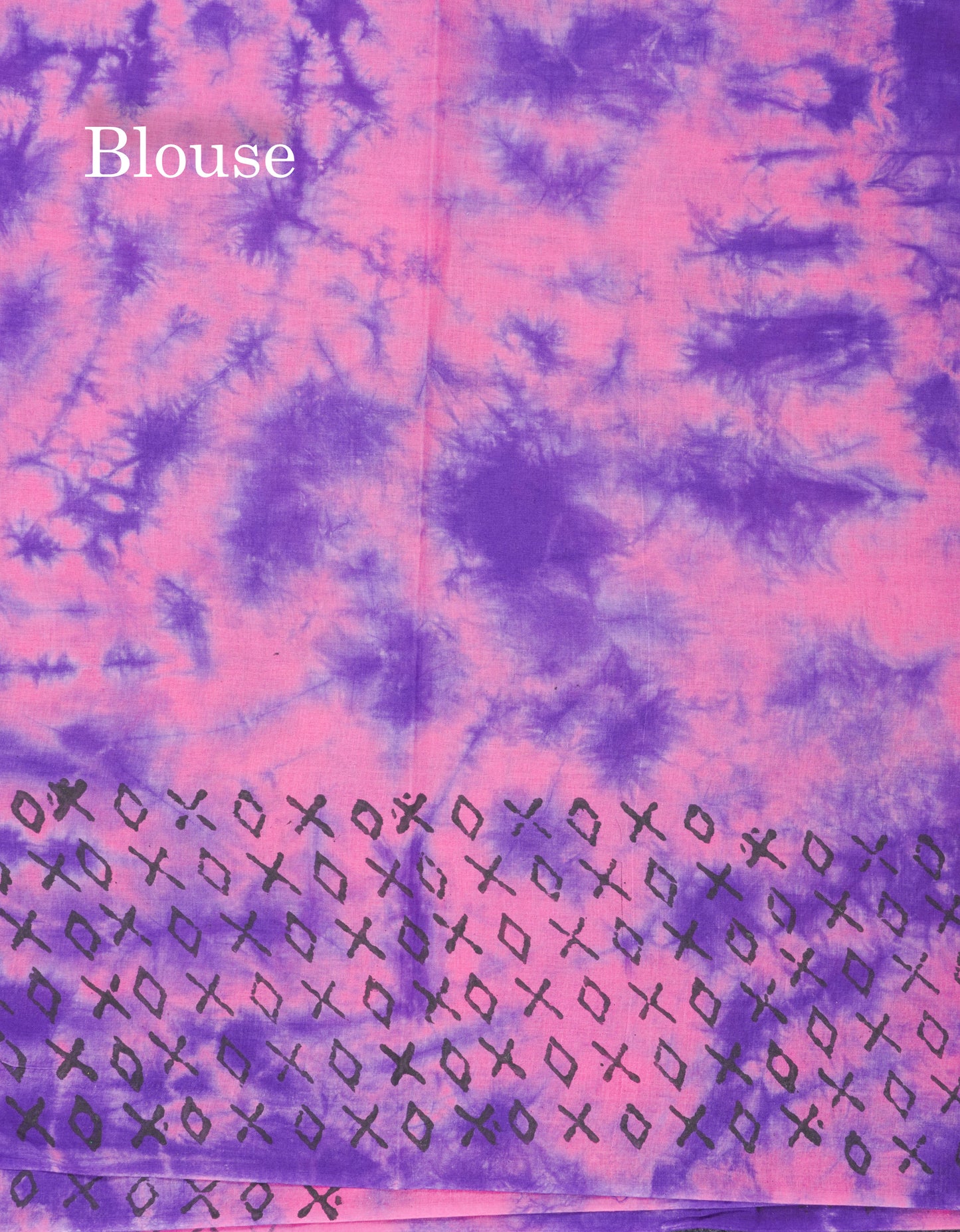 Violet Batik Print Sungudi Pure Cotton Saree With Contrast Light Pink Blouse