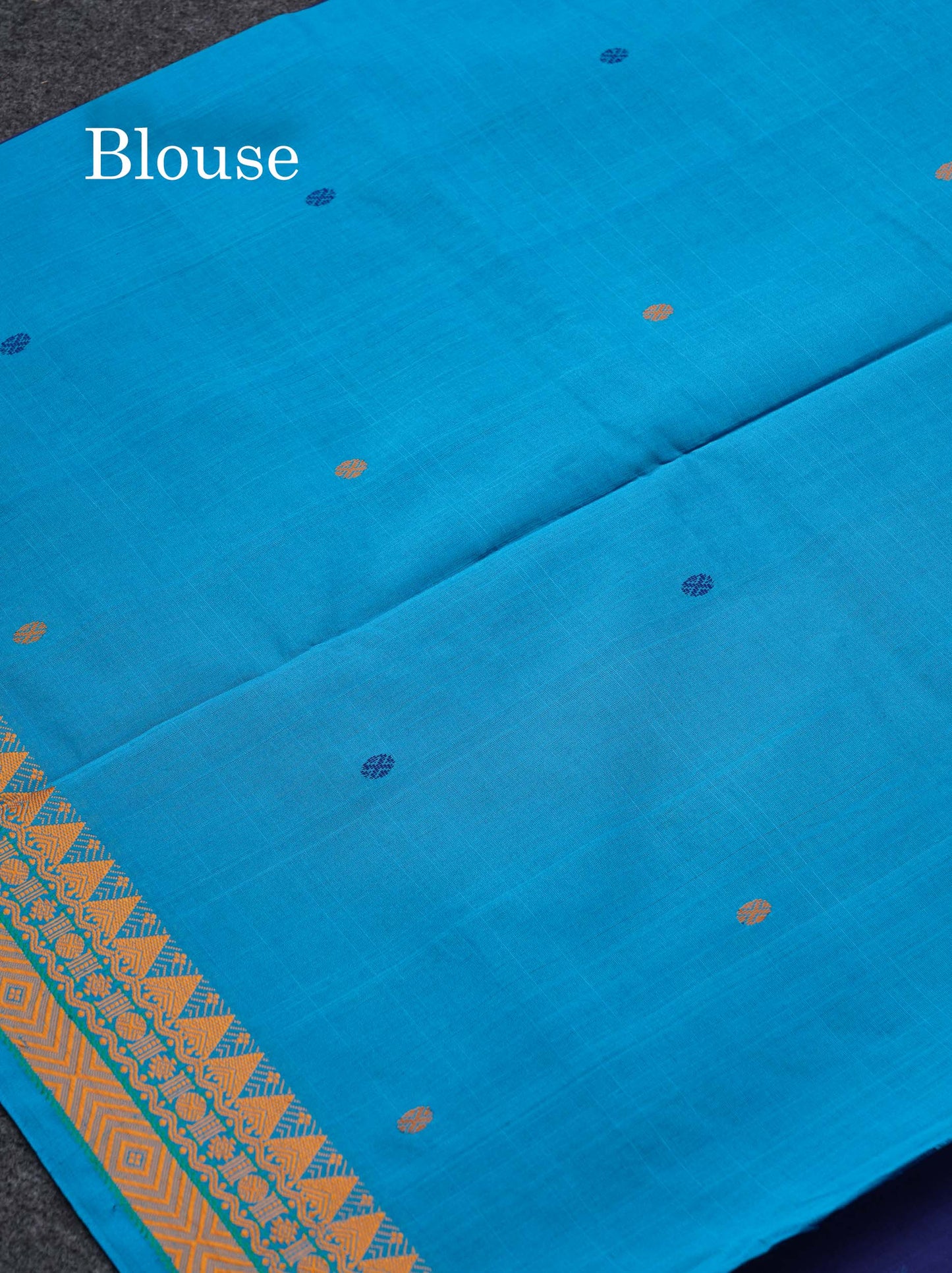 Beautiful Navy Blue Thread Work Buttas Semi Silk Cotton Saree With Yellow Thread Border