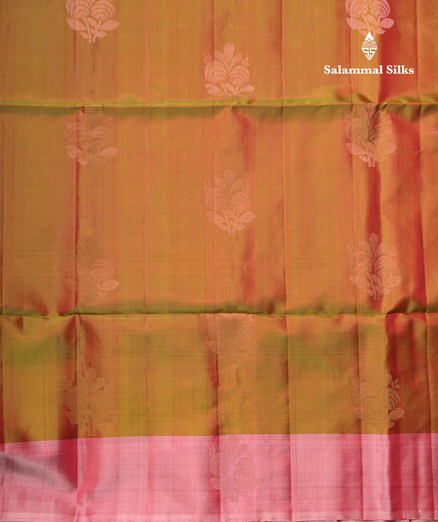 Beautiful Dual Tone Mustard Yellow Pure Kanjivaram Soft Silk Saree With Contrast Baby Pink Border