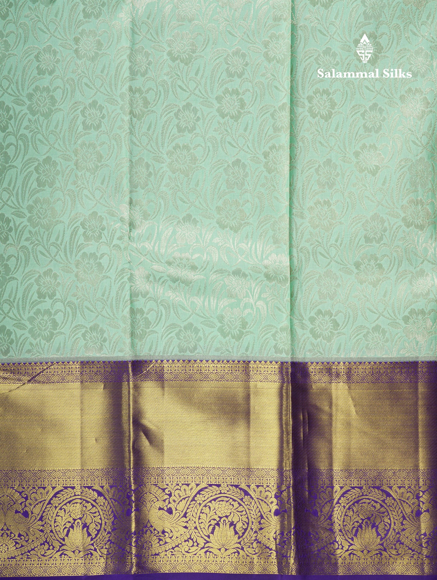 Kanjivaram Ice Blue Exclusive Bridal Silk Saree With Violet Blouse