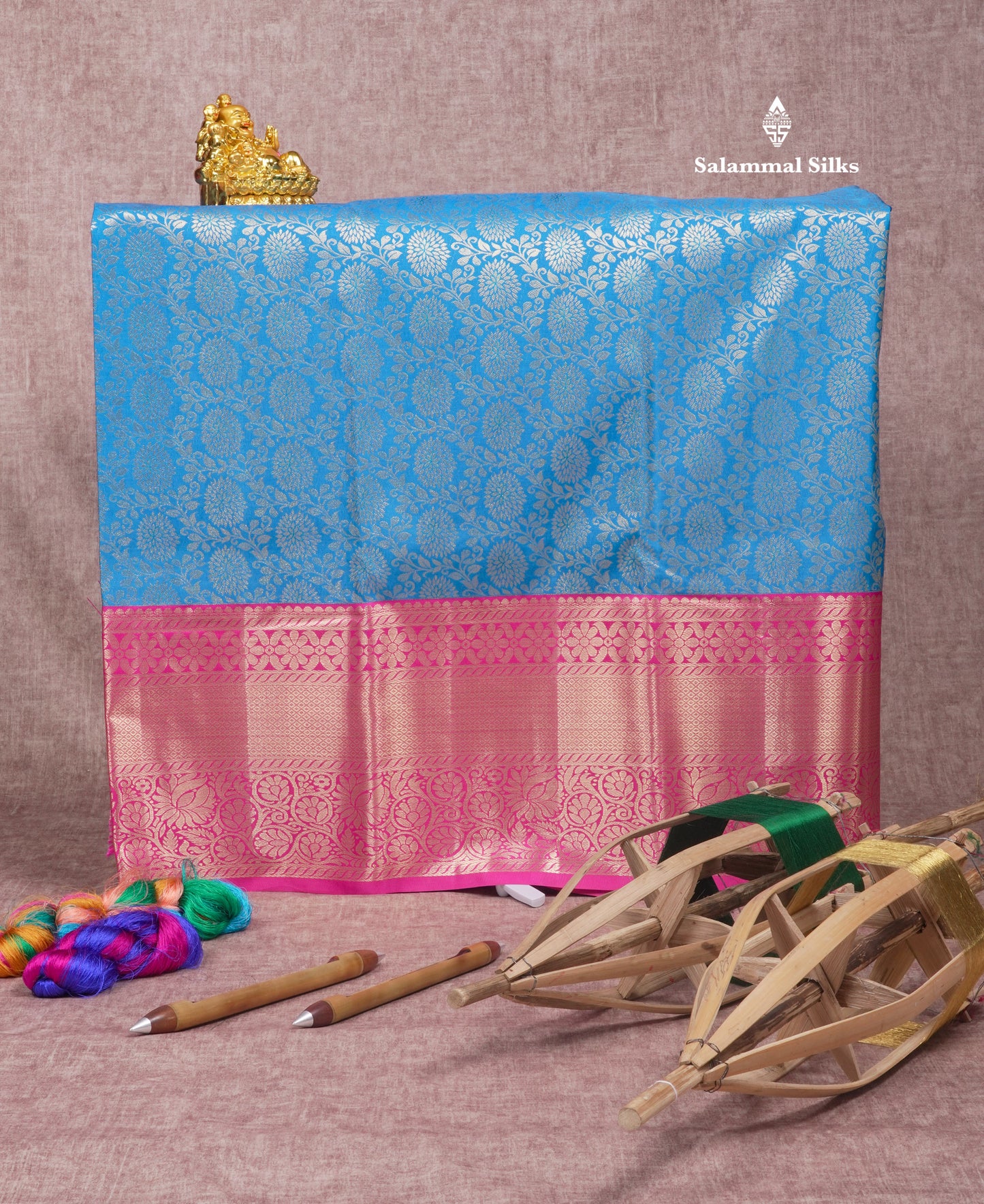 Semi Silk Pattu Pavadai (Ramar Blue) With Pink Blouse 45"