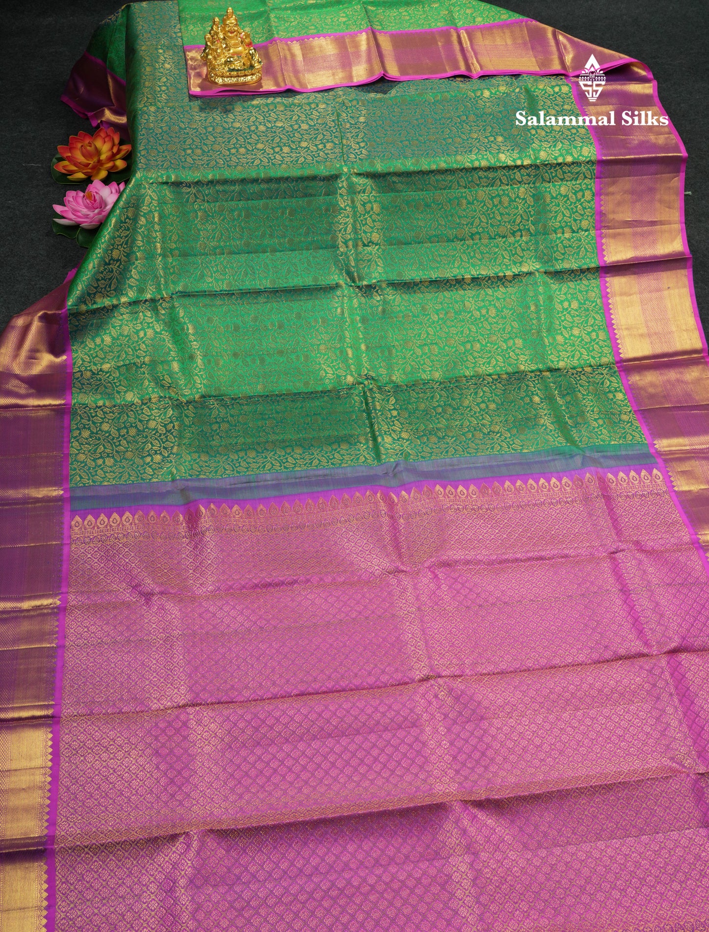 Peacock Green Wedding Pure Kanjivaram Silk Saree With Magenta Magenta Border