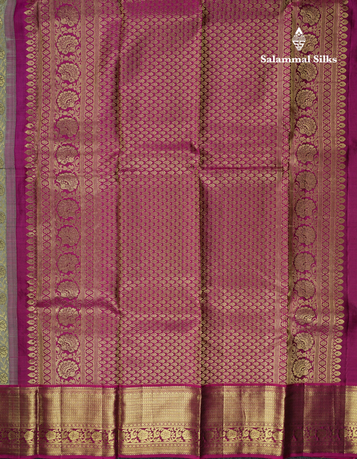 Light Grey Bridal Pure Kanjivaram Silk Saree With Contrast Magenta Border