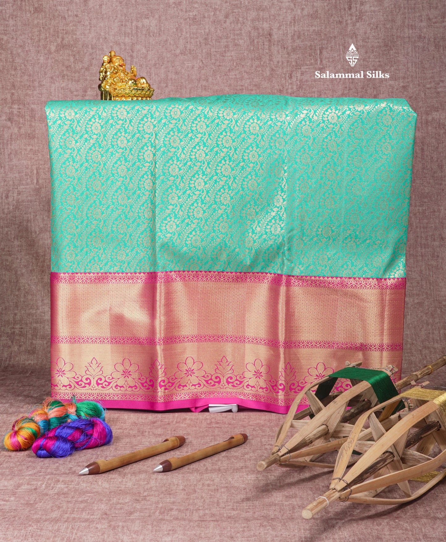 Semi Silk Pattu Pavadai (Saffire Green) With Pink Blouse 45 "