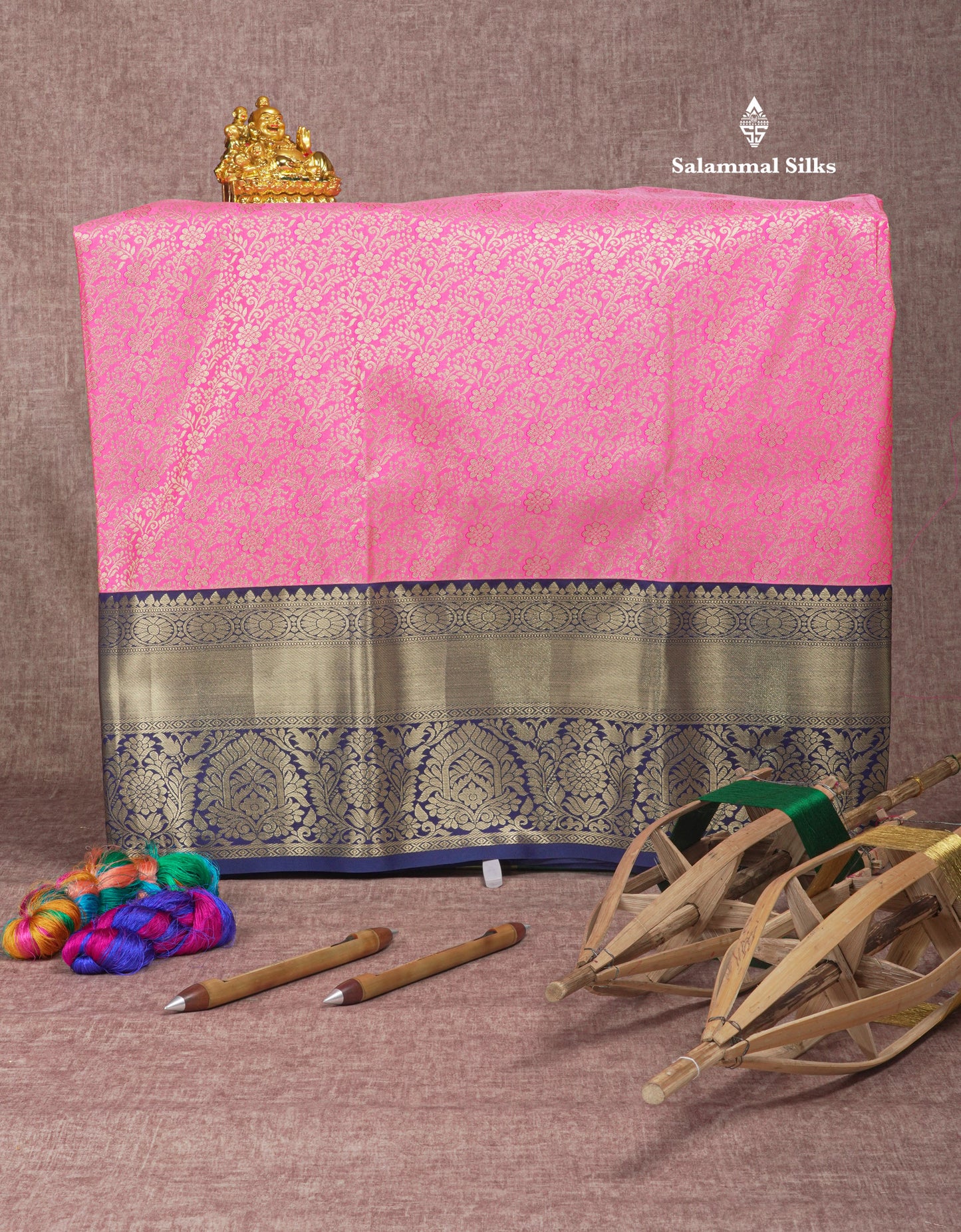 Semi Silk Pattu Pavadai (Light Pink) With Navy Blue Blouse 45 "