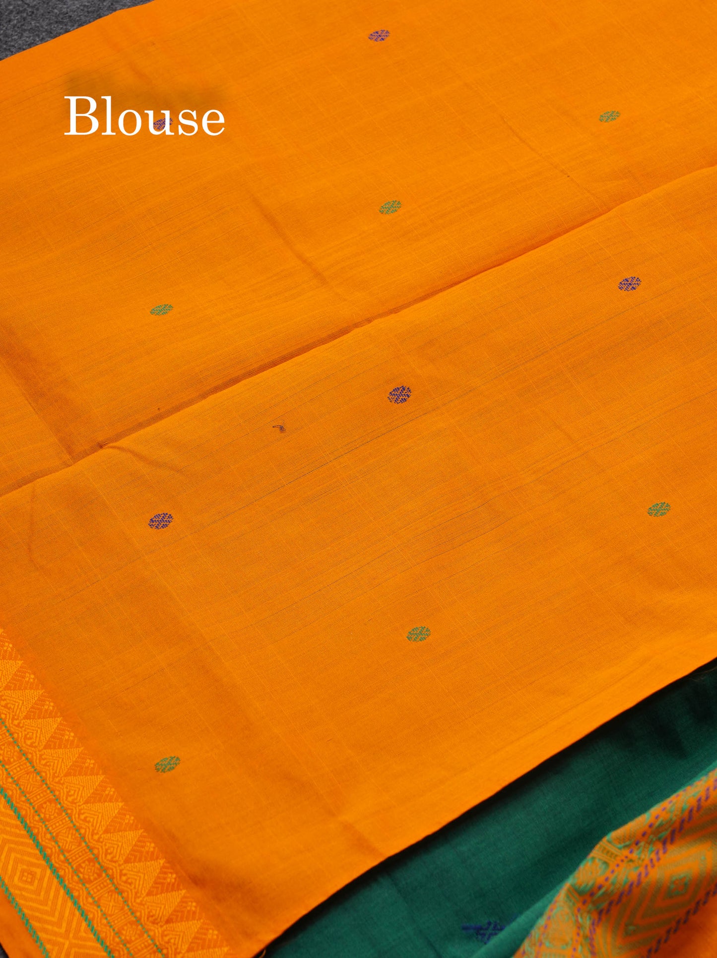 Beautiful Bottle Green Thread Buttas Semi Silk Cotton Saree With Yellow Thread Border