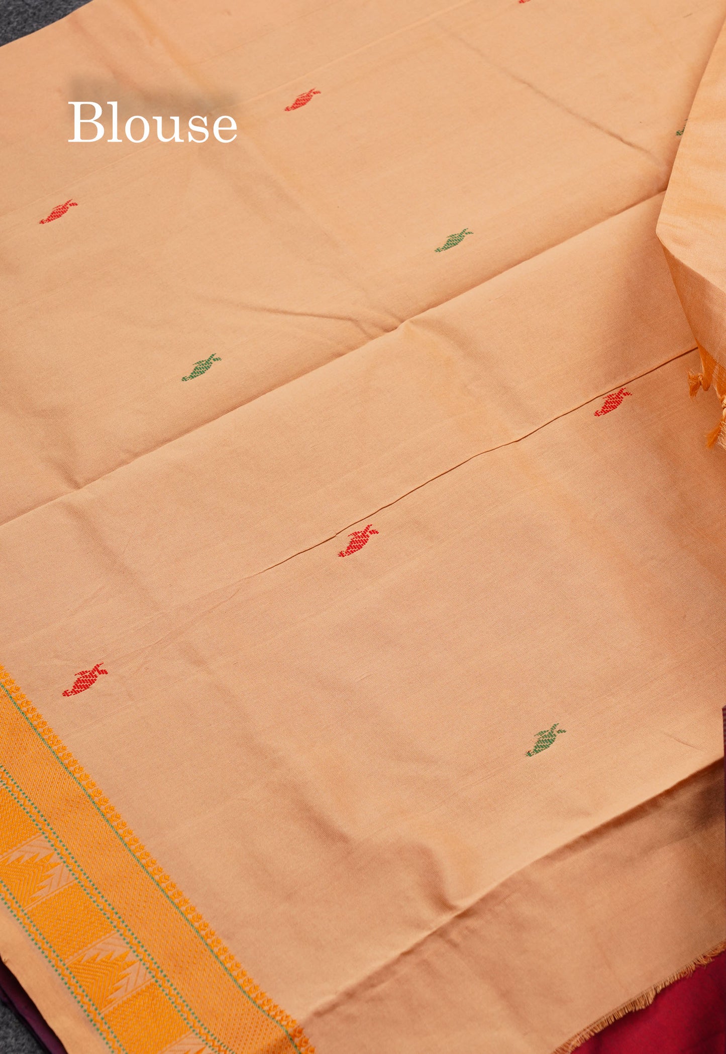 Beautiful Dual Tone Maroon Thread Work Buttas Semi Silk Cotton Saree With Yellow Thread Border