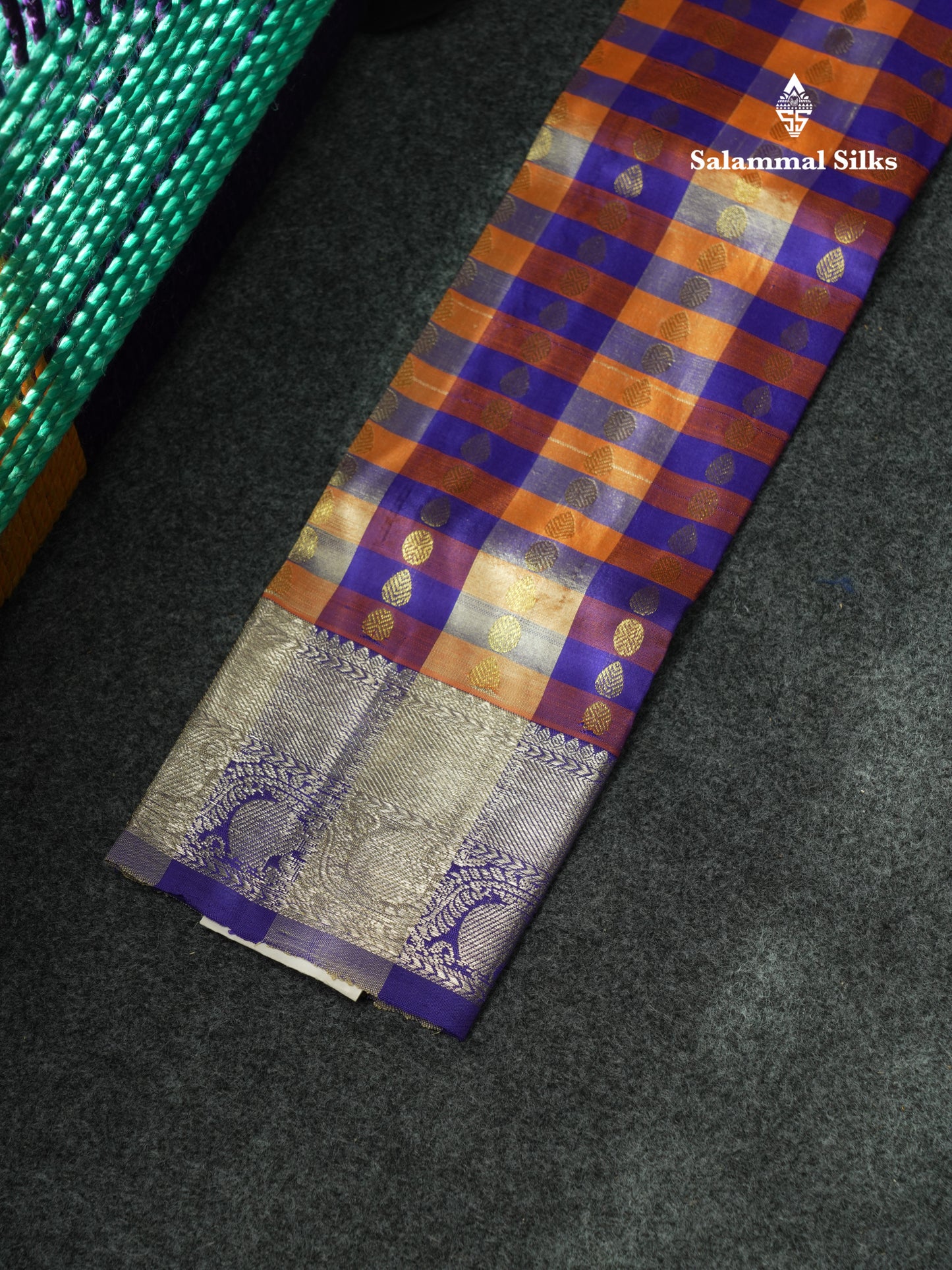 Pure Silk Pattu Pavadai (Multi Colour Checks) With Blue Blouse 18"