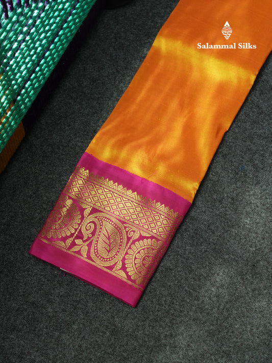 Pure Silk Pattu Pavadai Plain (Mango Yellow) With Magenta Pink Blouse 18"