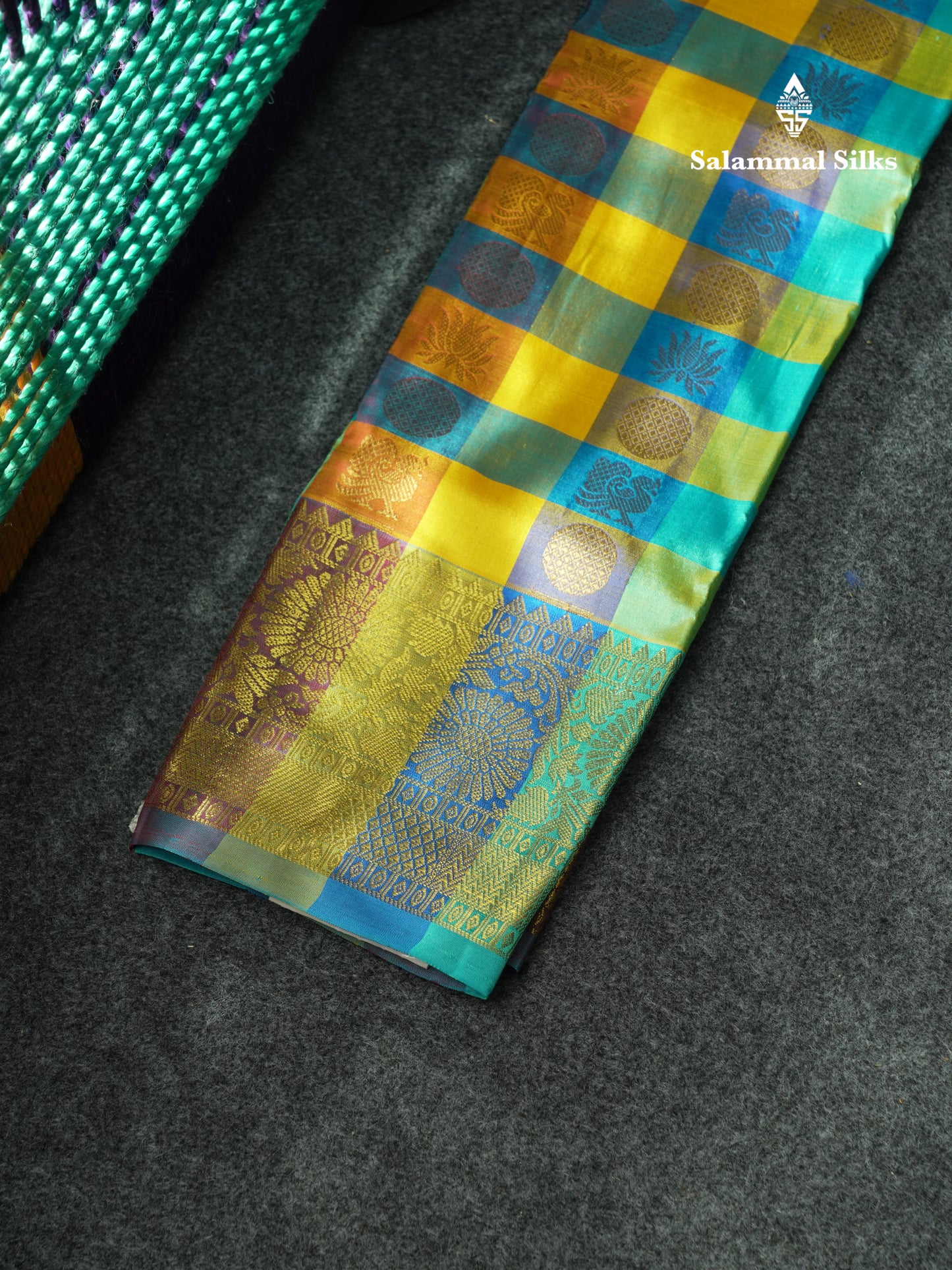 Pure Silk Pattu Pavadai (Multi Colour Checks) With Blue Blouse 18"