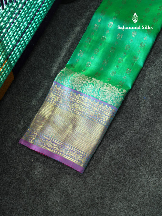 Pure Silk Pattu Pavadai (Sapphire Green) With Pink Blouse 18"